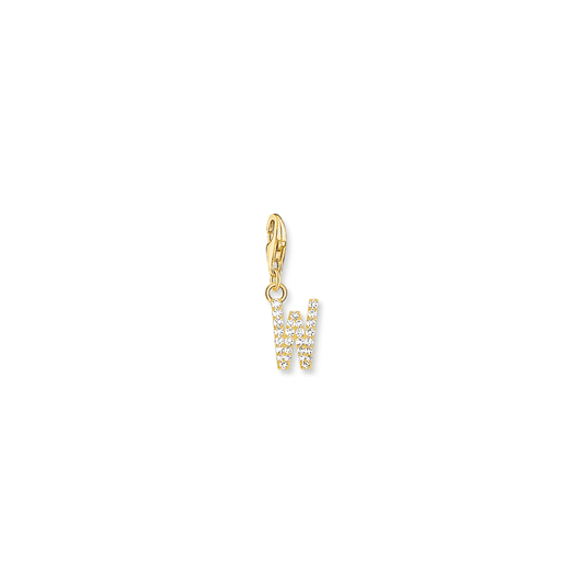 Charm pendant letter W with white stones gold plated 
