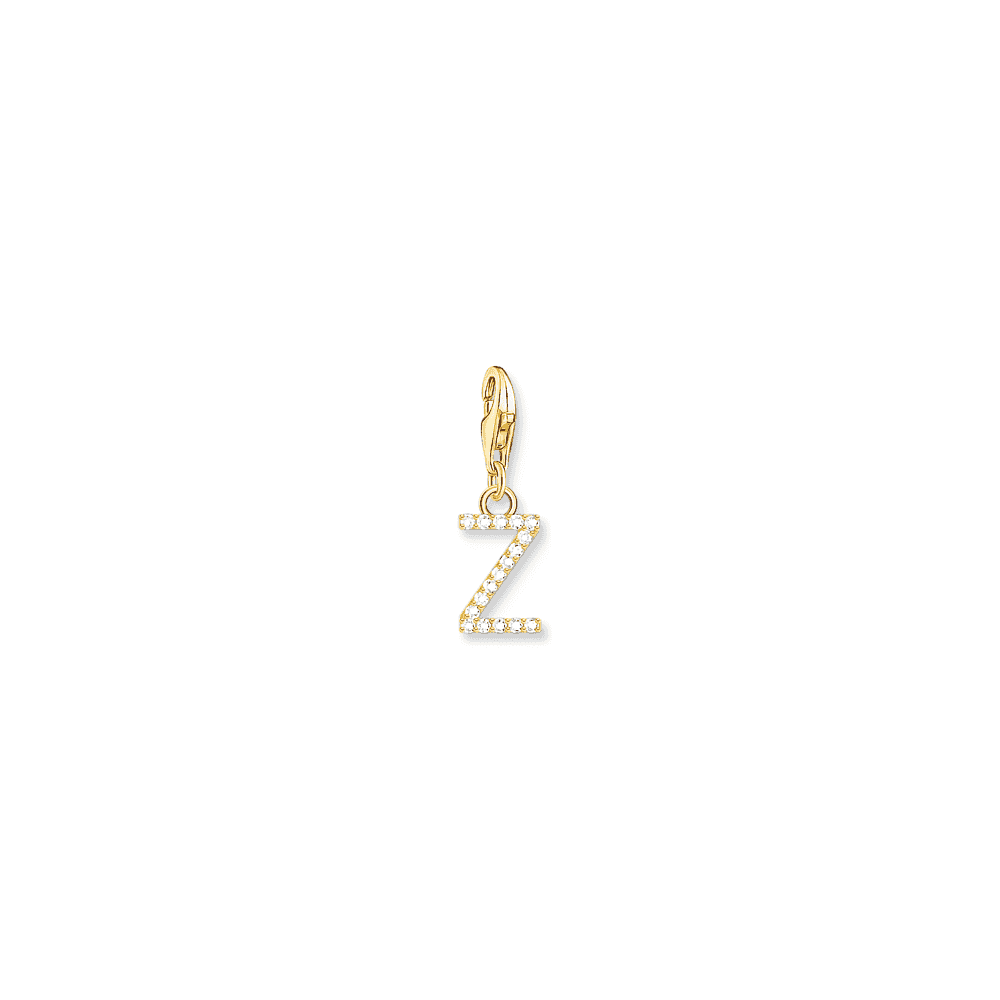 Charm pendant letter Z with white stones gold plated