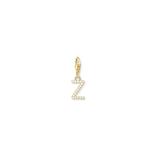 Charm pendant letter Z with white stones gold plated