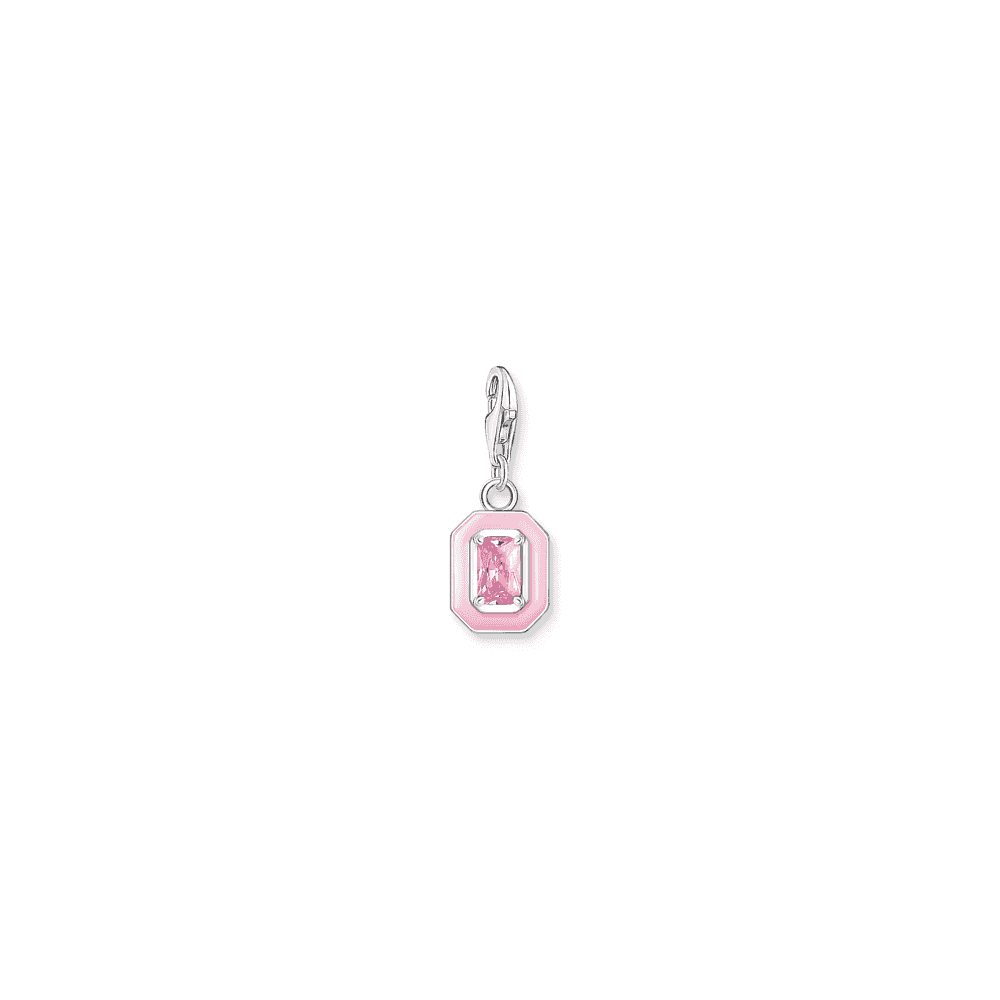 Charm pendant pink stone silver 