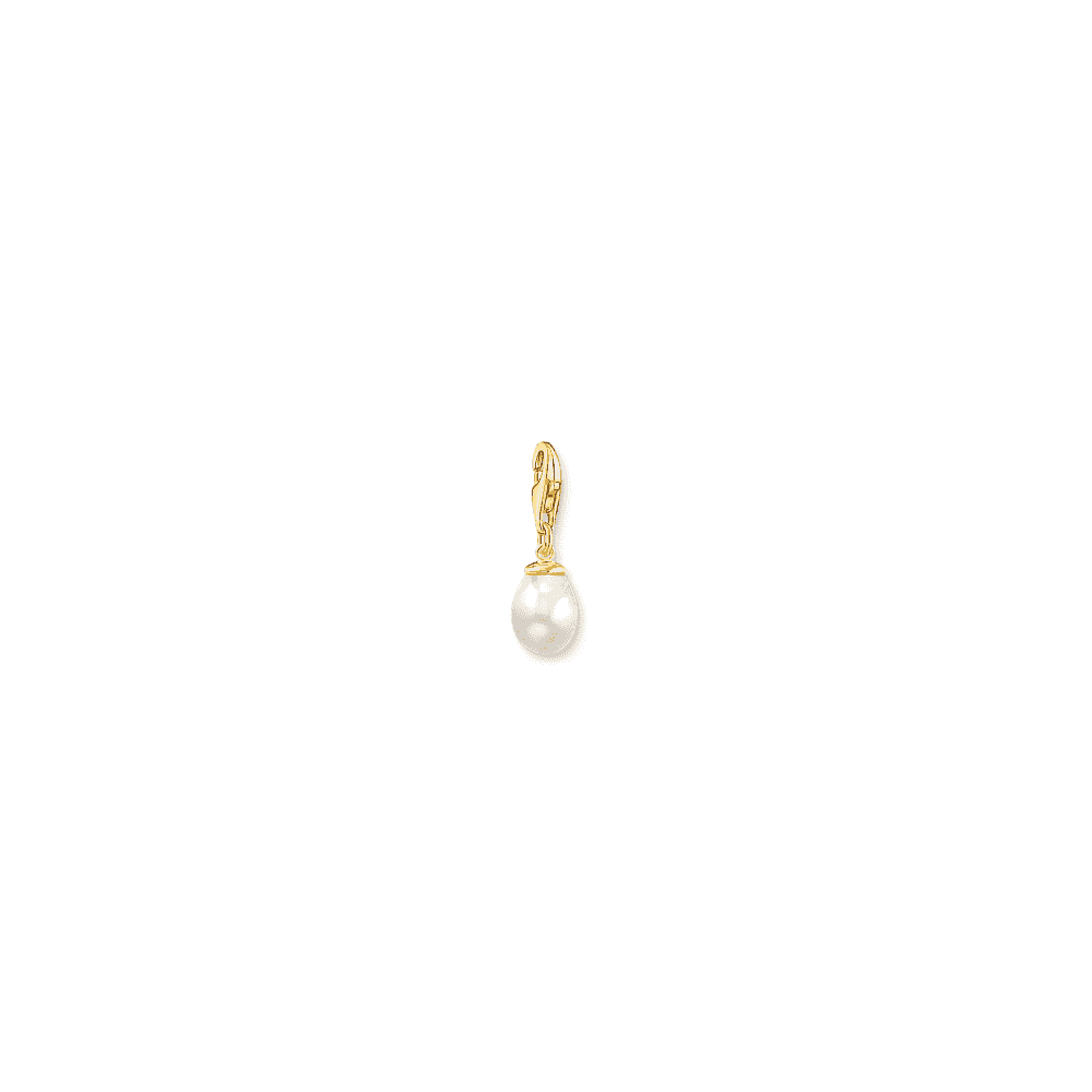 Charm pendant white pearl gold plated 
