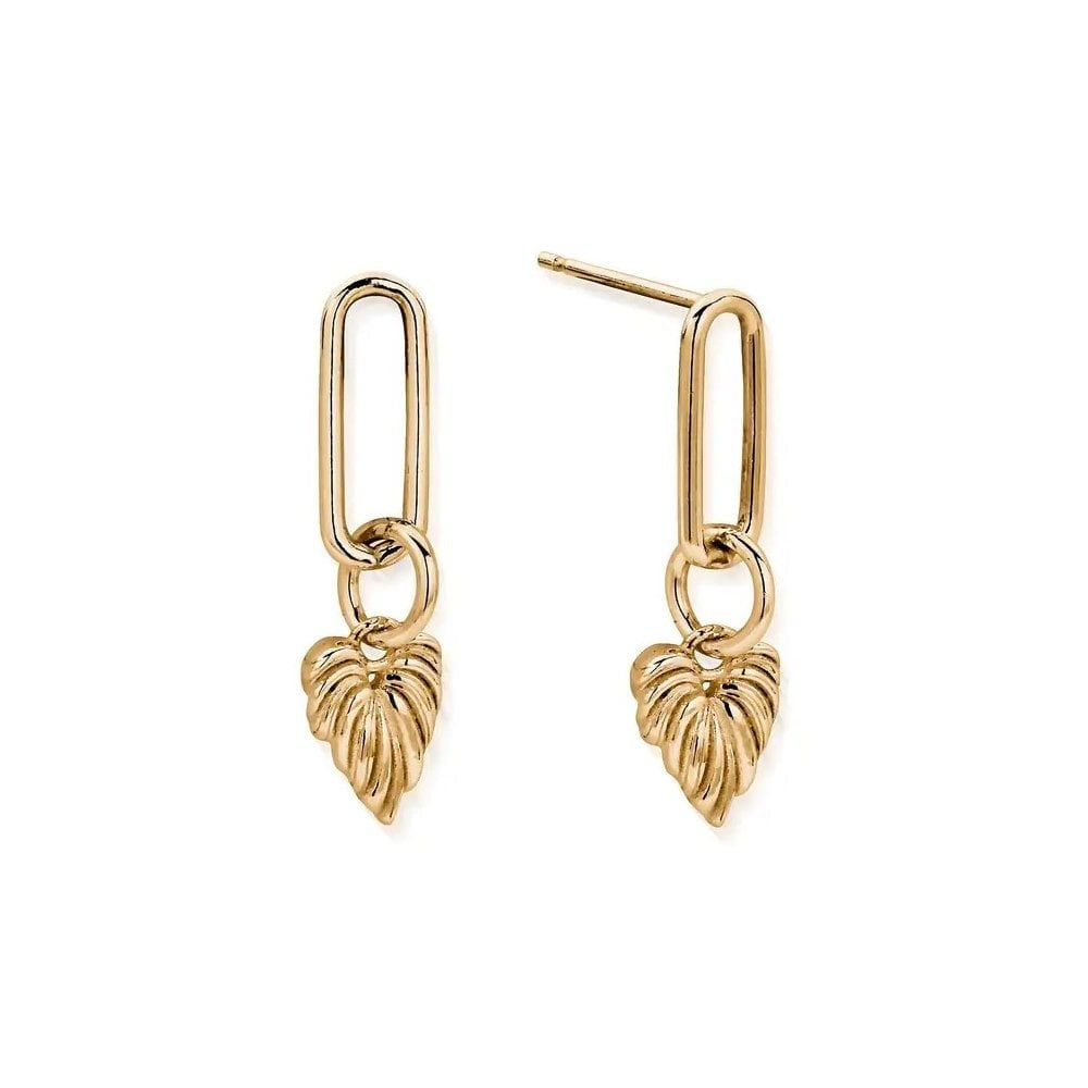 Chlobo Leaf Heart Link Stud Earrings