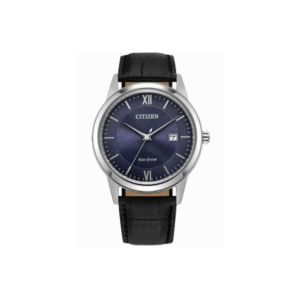 Citizen Men's Eco-Drive Blue Dial Black Leather Strap