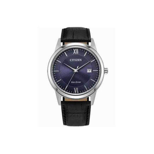 Citizen Men's Eco-Drive Blue Dial Black Leather Strap