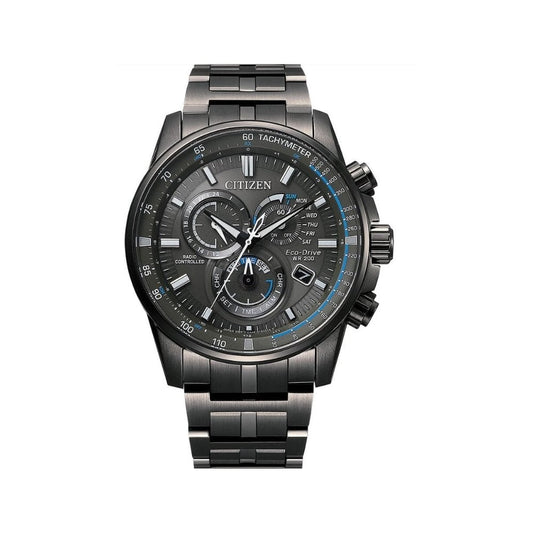 Citizen PCAT Eco Drive Worldtime Grey & Blue Chronograph Charcoal Bracelet Watch