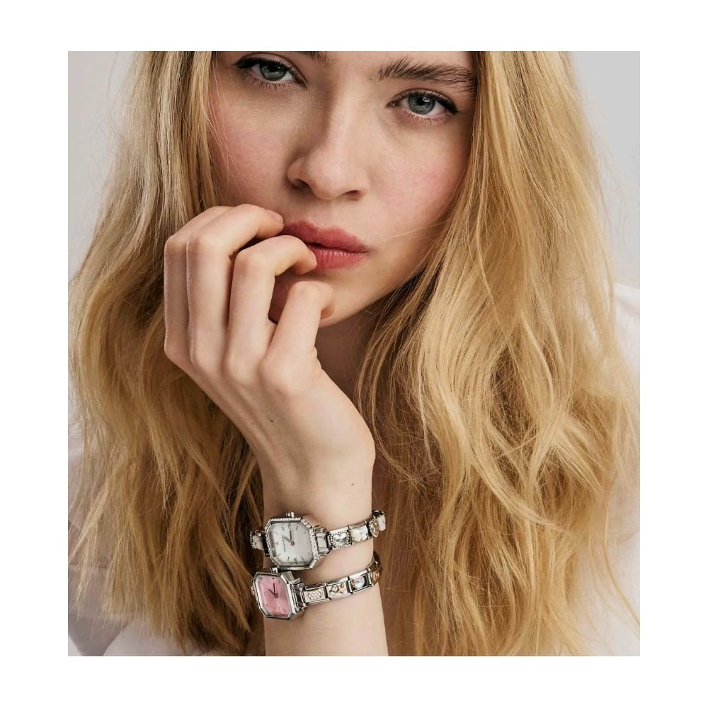 Classic Paris Rectangular, White Mother of Pearl Dial, CZ Bezel Ladies Stainless Watch