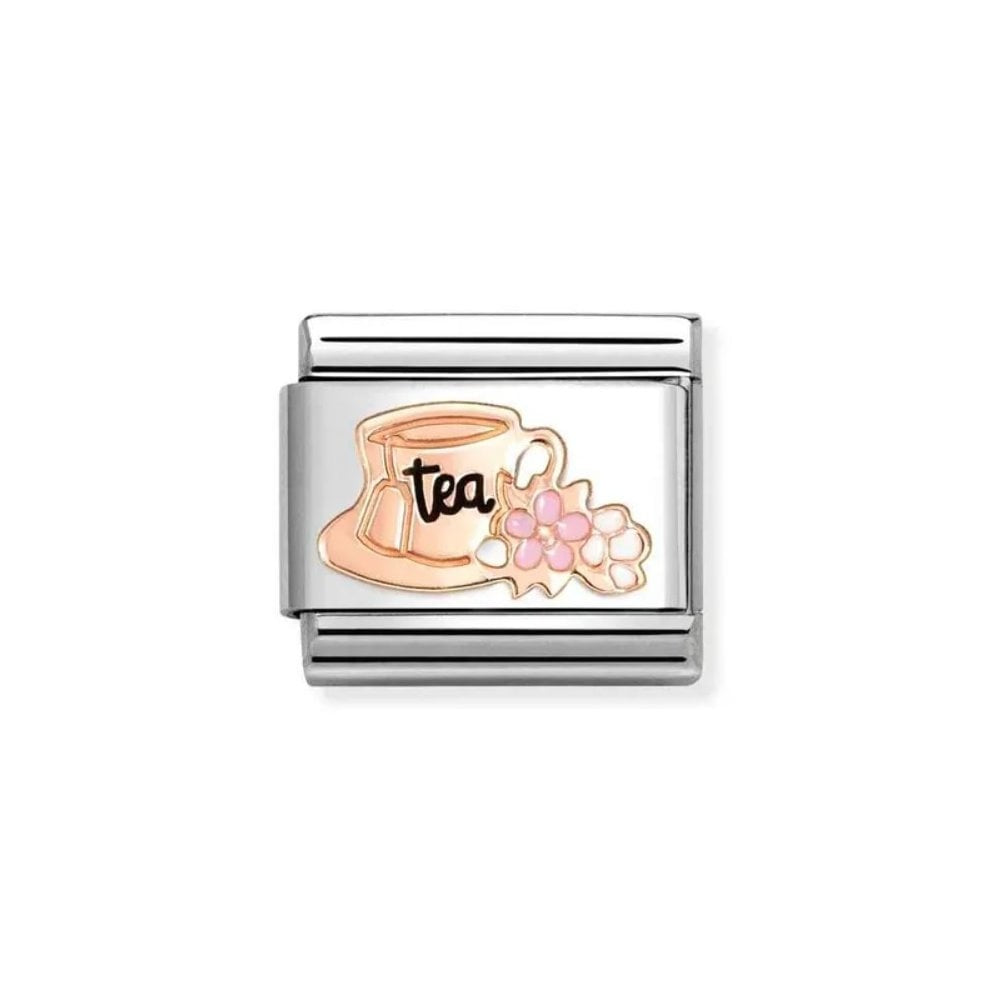 Classic Rose Gold Tea Cup with Flowers Charm 