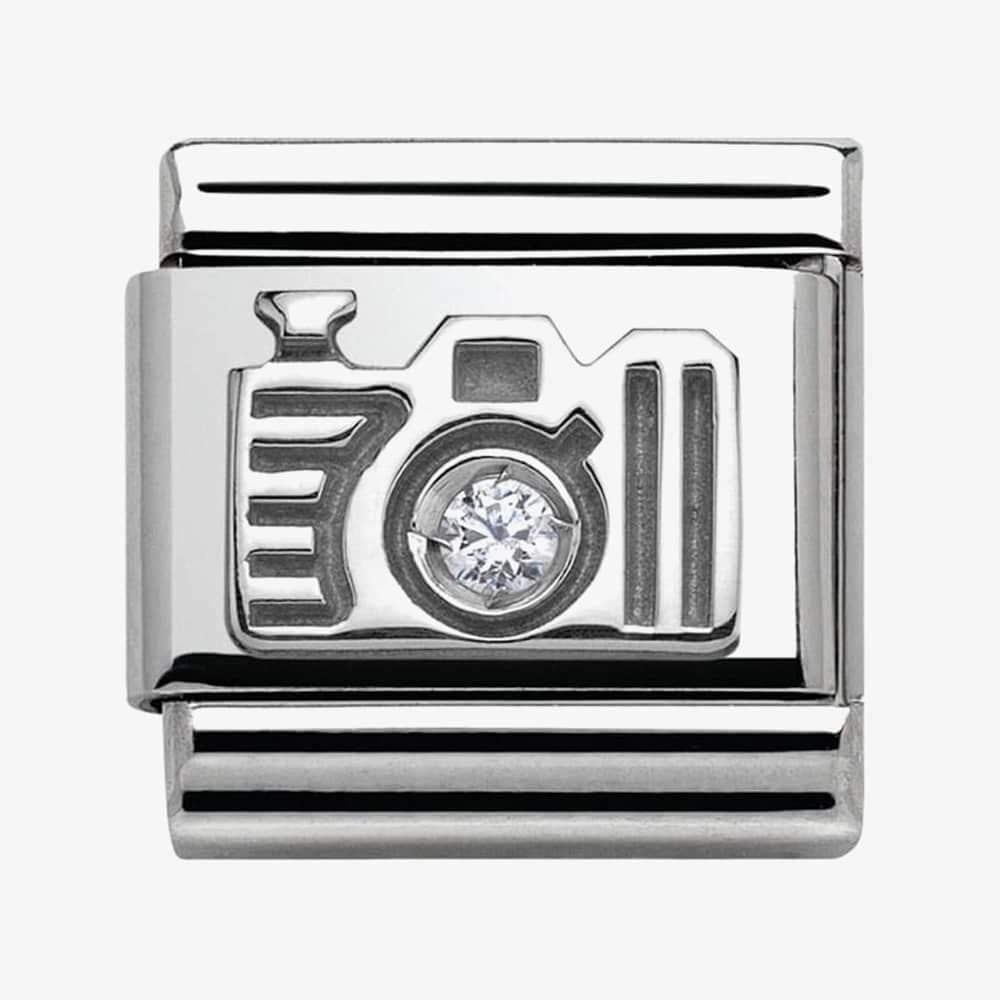 Composable CAMERA CHARM stainless steel , silver 925, and cubic zirconia.