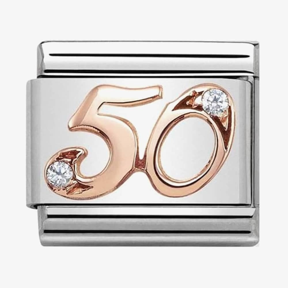 Composable Classic 9ct Rose gold 50 link in steel & with Cubic Zirconia