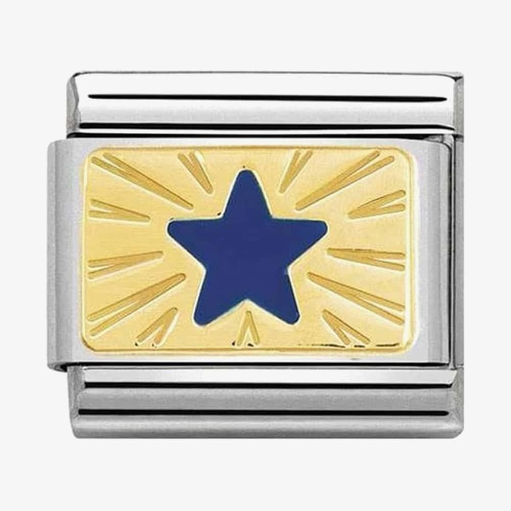 Composable Classic BLUE STAR in stainless steel, enamel and 18K gold