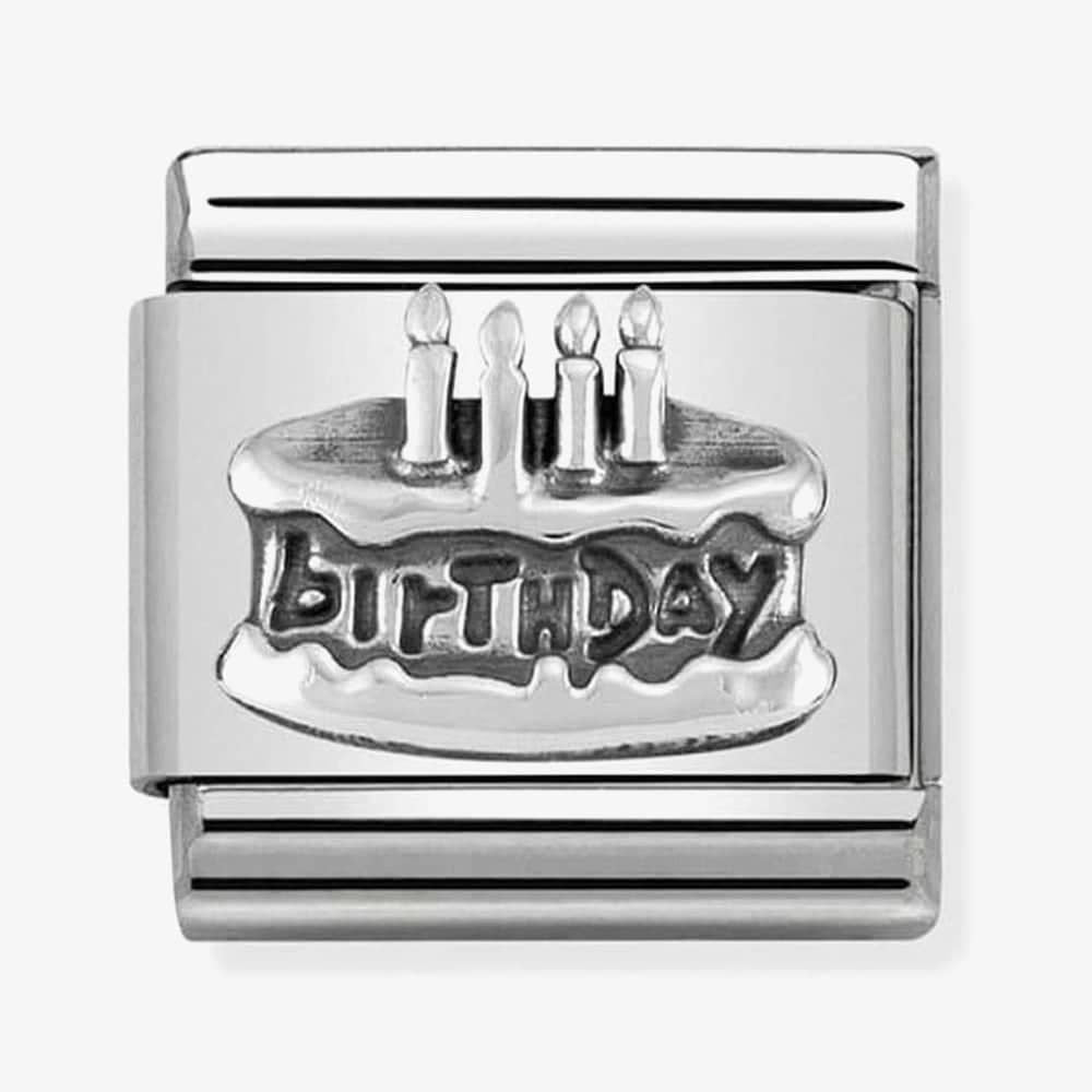 Composable Classic Birthday Cake Link in stainless steel and sterling silver