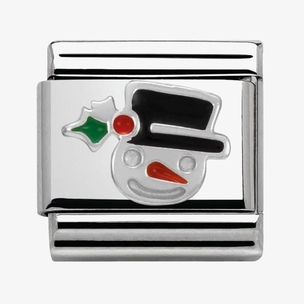 Composable Classic CHRISTMAS SNOWMAN FACE in stainless steel, enamel and arg. 925