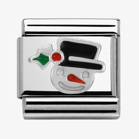 Composable Classic CHRISTMAS SNOWMAN FACE in stainless steel, enamel and arg. 925