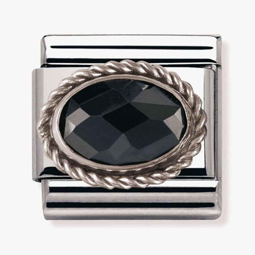 Composable Classic FACETED BLACK CZ in stainless steel with sterling silver setting and detail