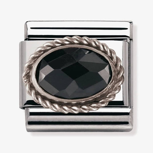 Composable Classic FACETED BLACK CZ in stainless steel with sterling silver setting and detail