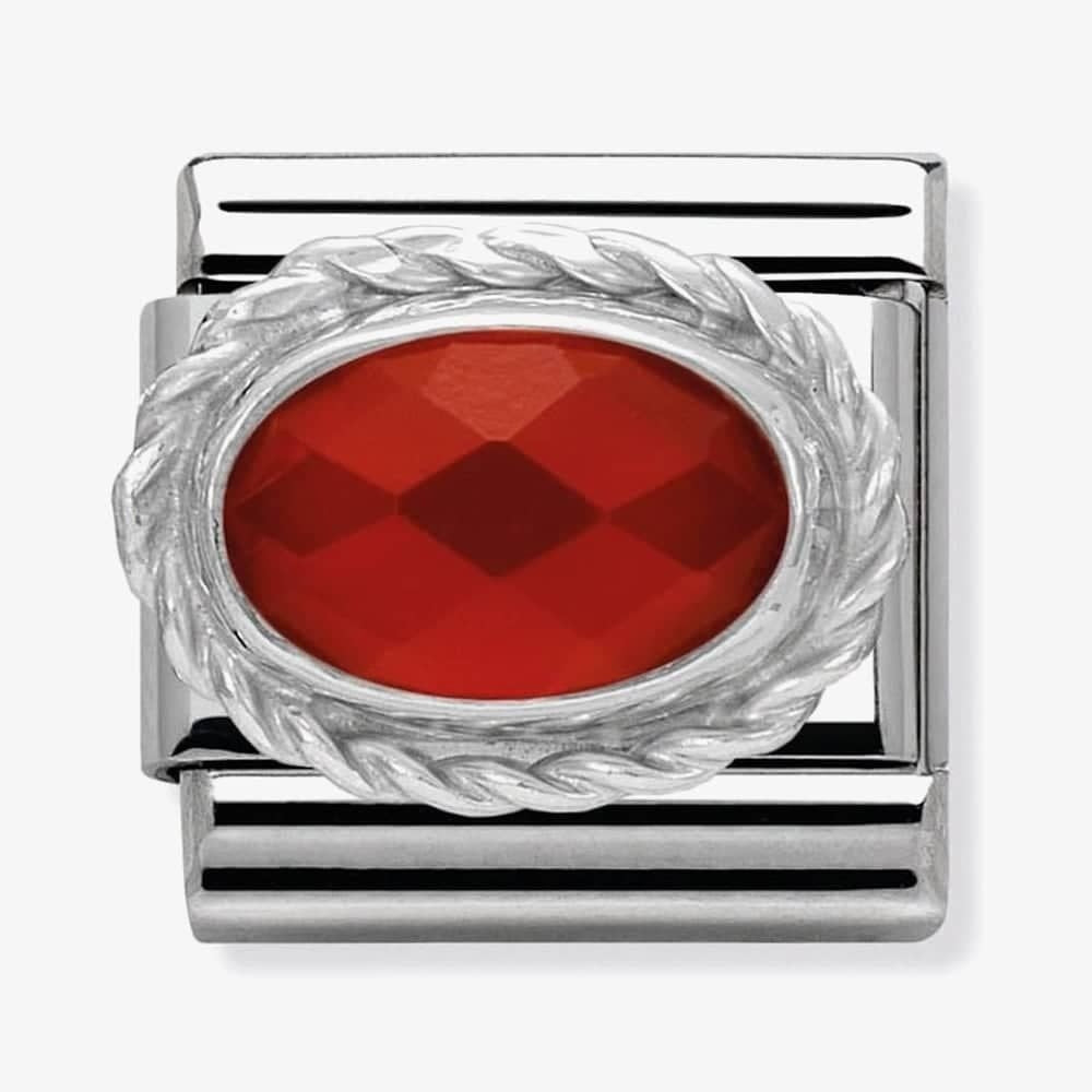 Composable Classic FACETED RED AGATHE stone stainless steel, rich silver 925 setting
