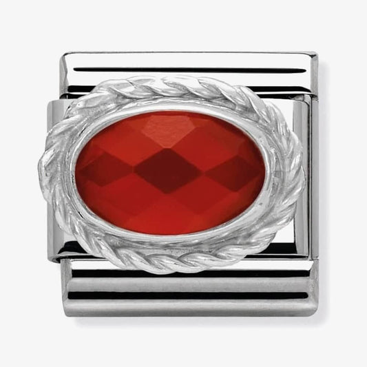 Composable Classic FACETED RED AGATHE stone stainless steel, rich silver 925 setting