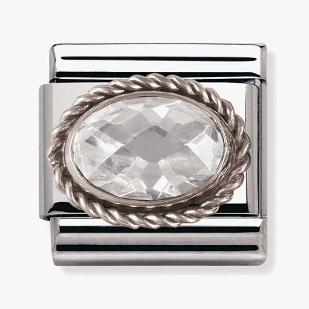Composable Classic FACETED WHITE CZ in stainless steel with sterling silver setting and detail