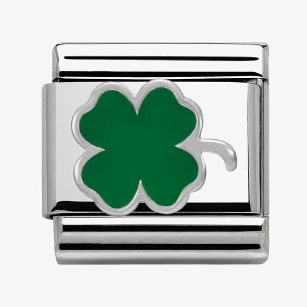 Composable Classic GREEN FOUR-LEAF-CLOVER in stainless steel, enamel and silver 925