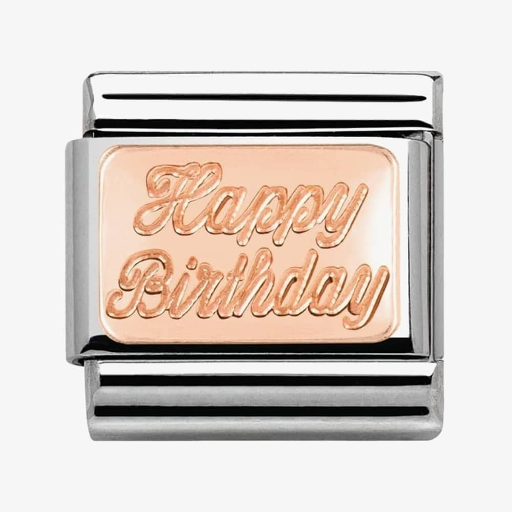 Composable Classic HAPPY BIRTHDAY in stainless steel with 9K rose gold