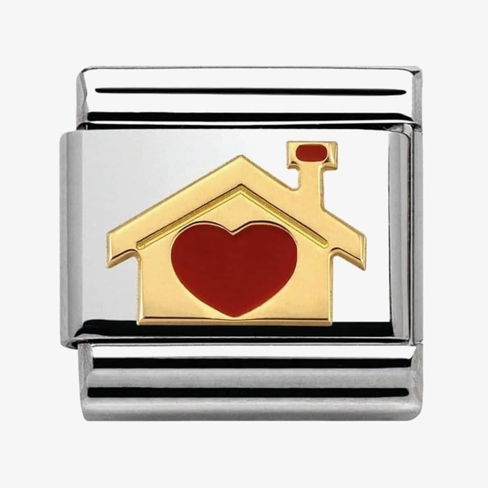 Composable Classic HOME WITH HEART LINK in stainless steel, enamel and 18K gold
