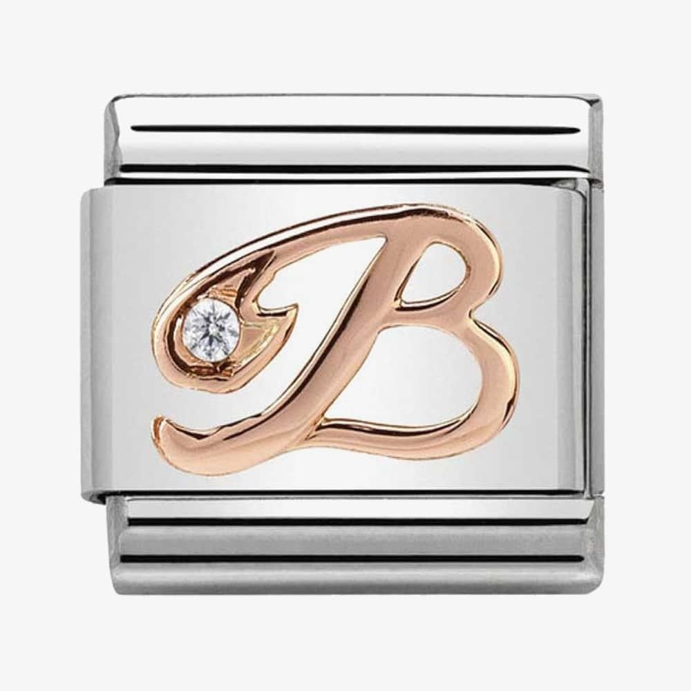 Composable Classic LETTER / INITIAL B steel, zirconia and 9CT rose gold charm