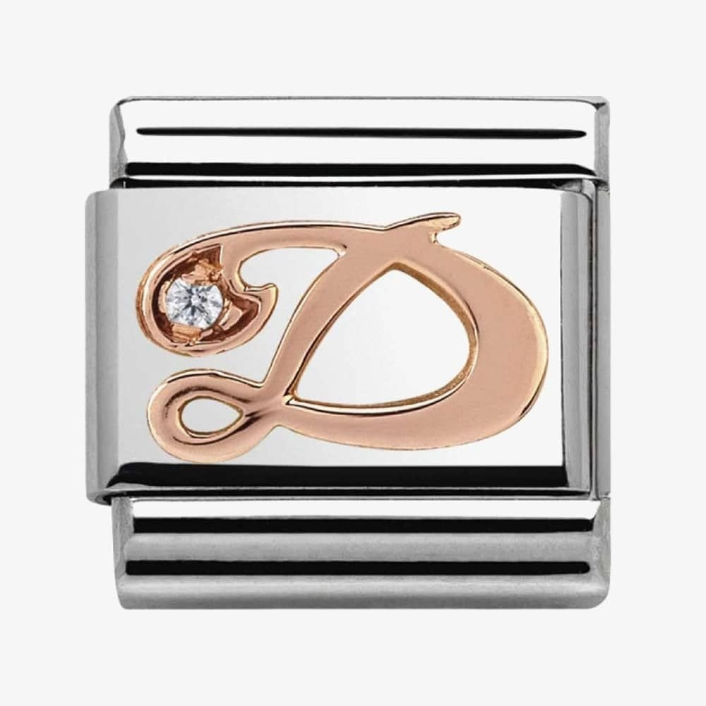 Composable Classic LETTER / INITIAL D steel, zirconia and 9CT rose gold charm