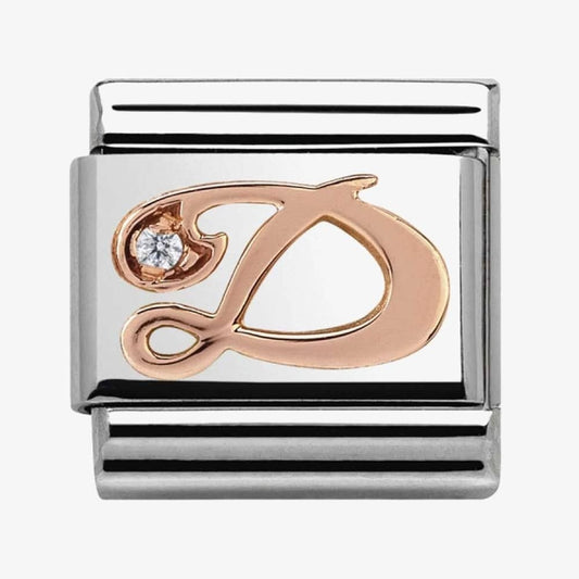 Composable Classic LETTER / INITIAL D steel, zirconia and 9CT rose gold charm