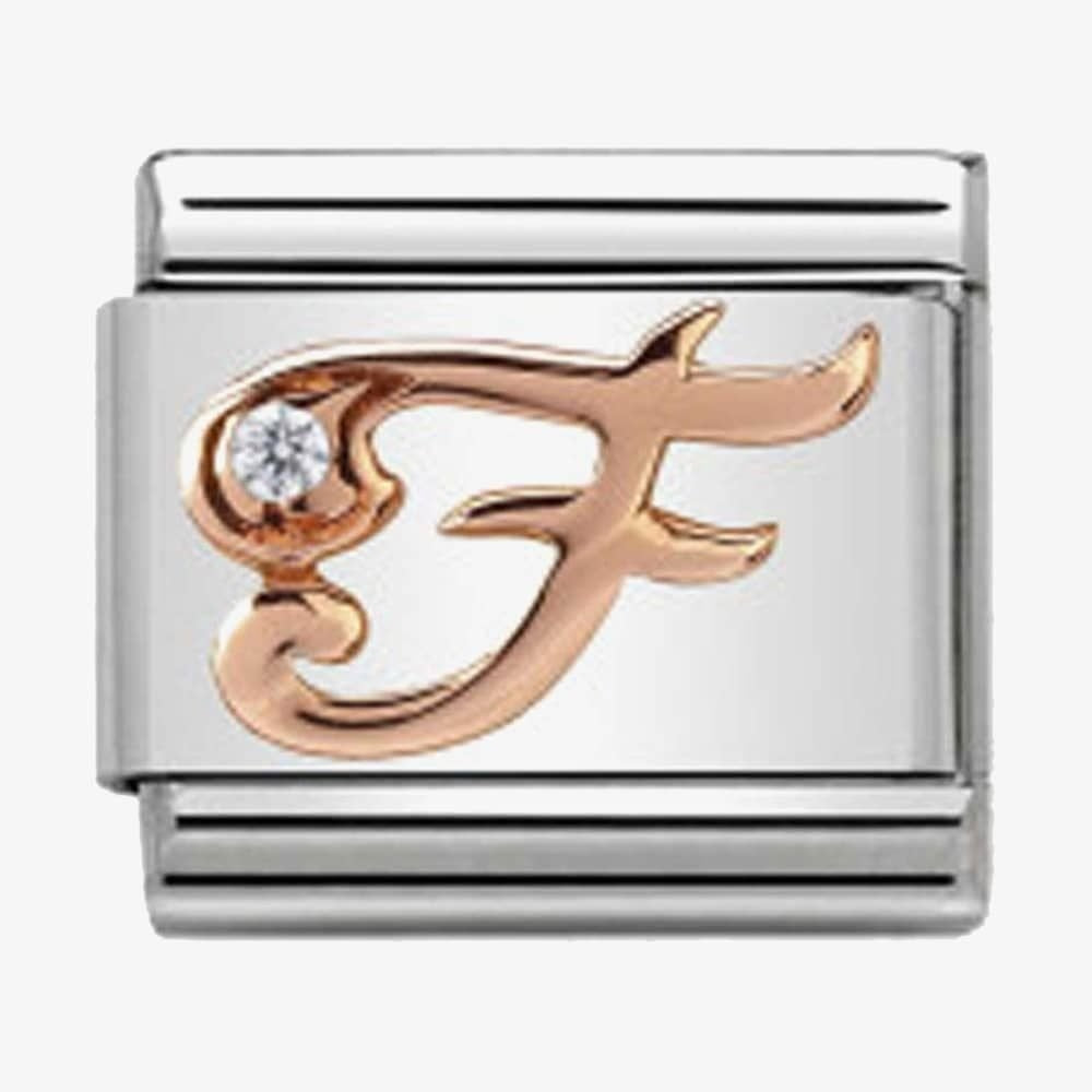 Composable Classic LETTER / INITIAL F steel, zirconia and 9CT rose gold charm