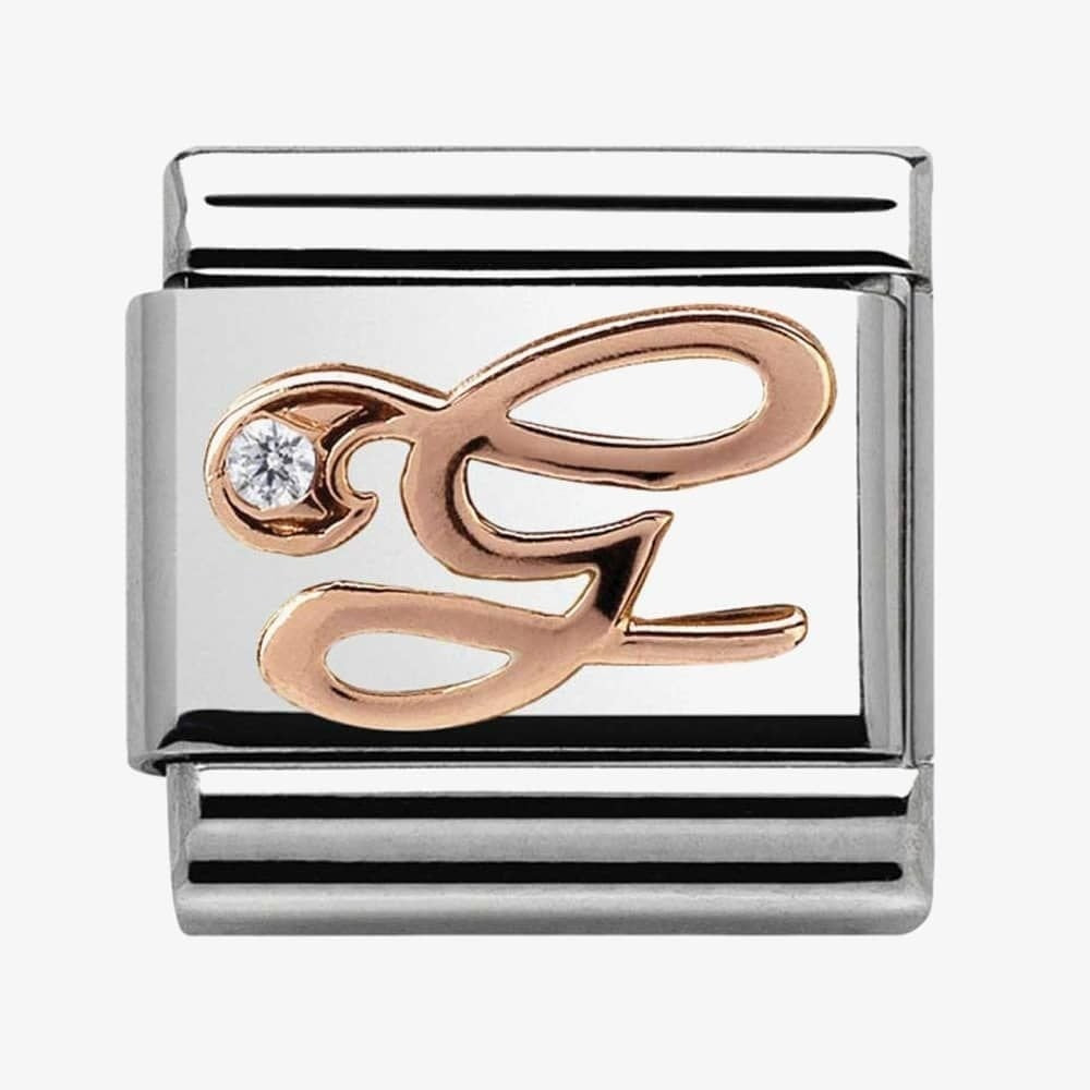 Composable Classic LETTER / INITIAL G steel, zirconia and 9CT rose gold charm