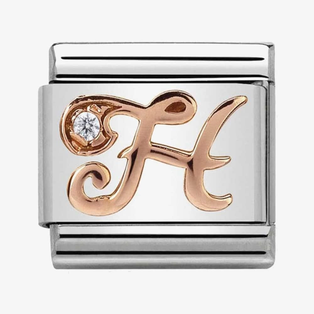 Composable Classic LETTER / INITIAL H steel, zirconia and 9CT rose gold charm