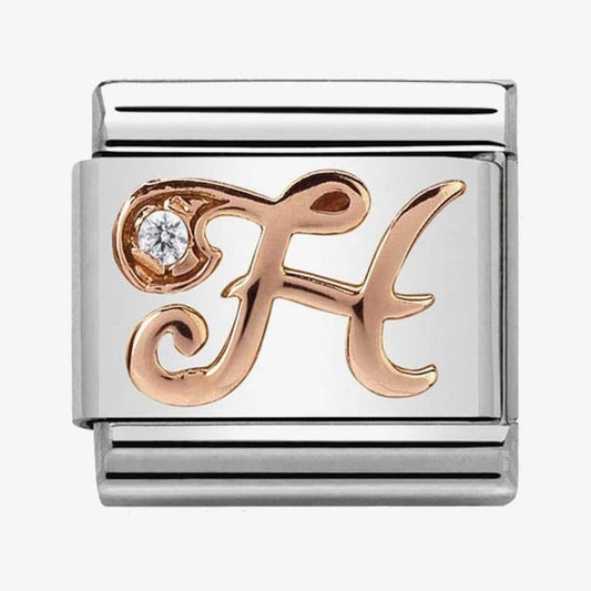 Composable Classic LETTER / INITIAL H steel, zirconia and 9CT rose gold charm