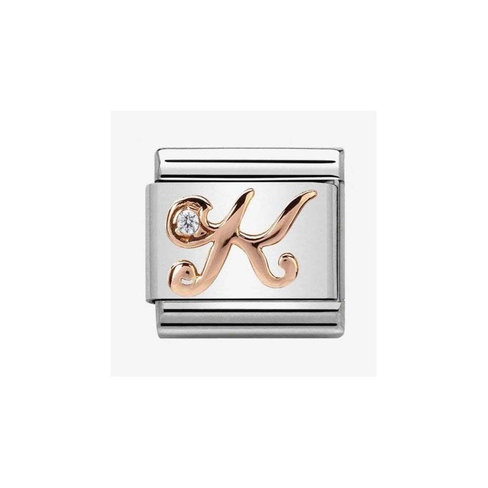 Composable Classic LETTER / INITIAL K steel, zirconia and 9CT rose gold charm
