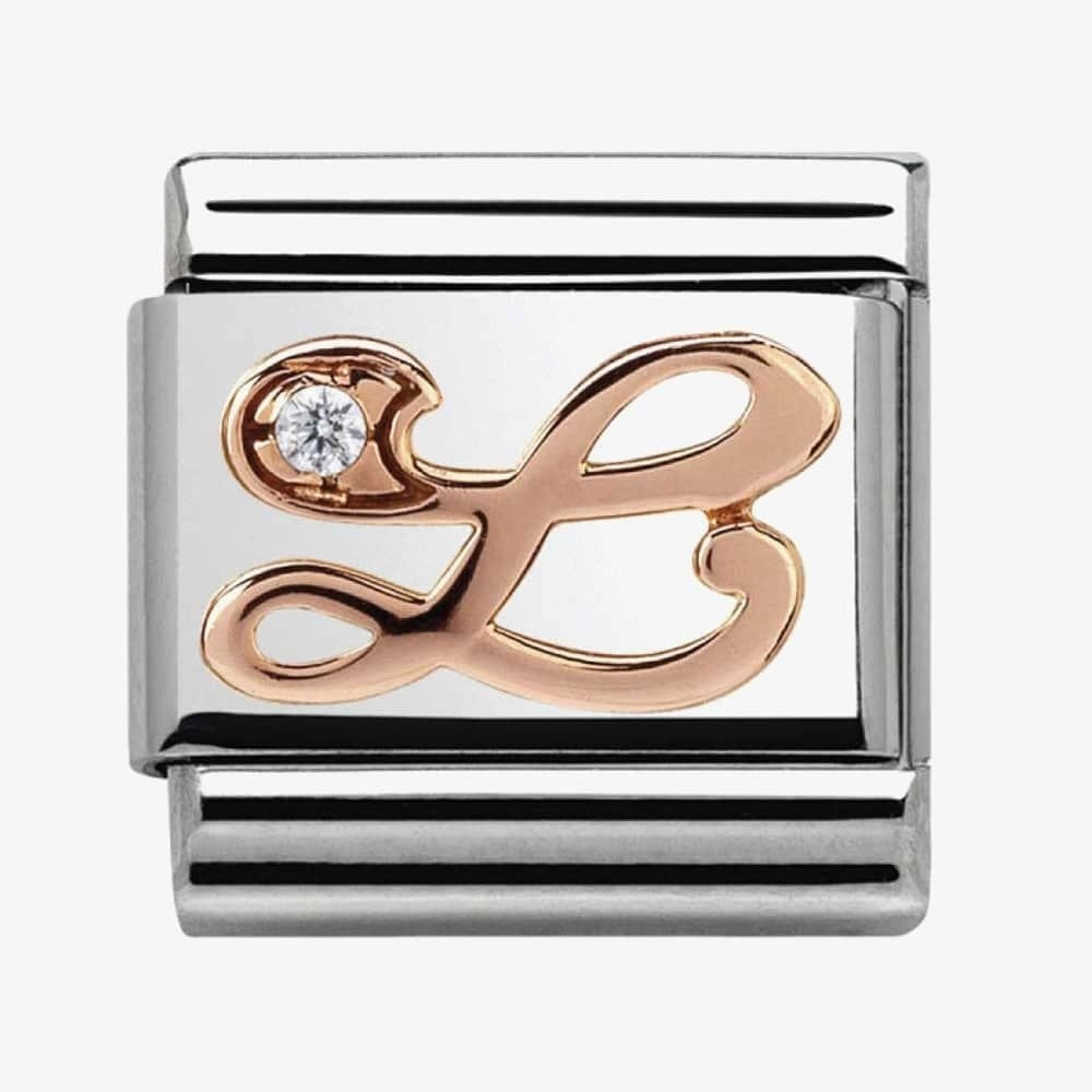 Composable Classic LETTER / INITIAL L steel, zirconia and 9CT rose gold charm