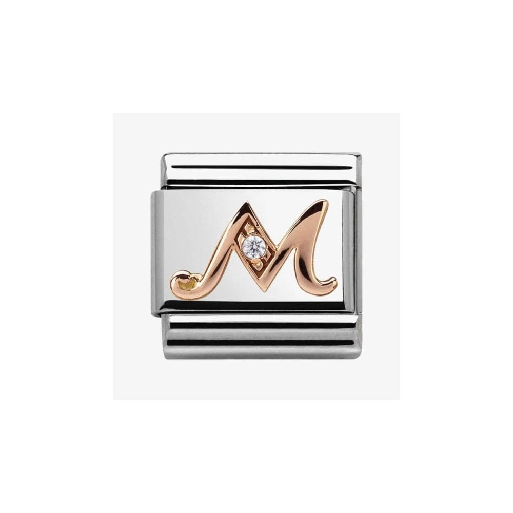 Composable Classic LETTER / INITIAL M steel, zirconia and 9CT rose gold charm
