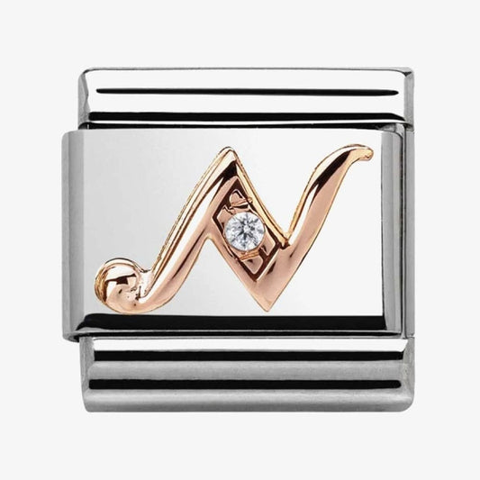 Composable Classic LETTER / INITIAL N steel, zirconia and 9CT rose gold charm