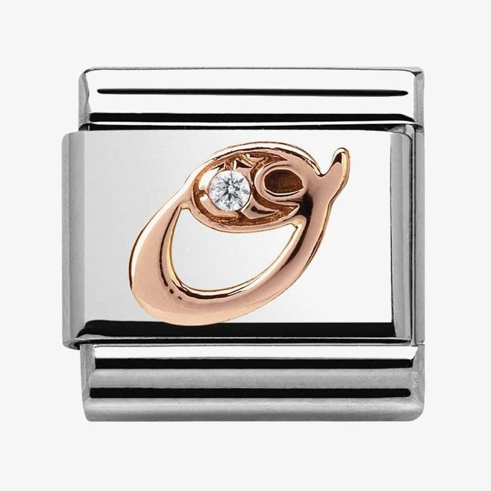 Composable Classic LETTER / INITIAL O steel, zirconia and 9CT rose gold charm