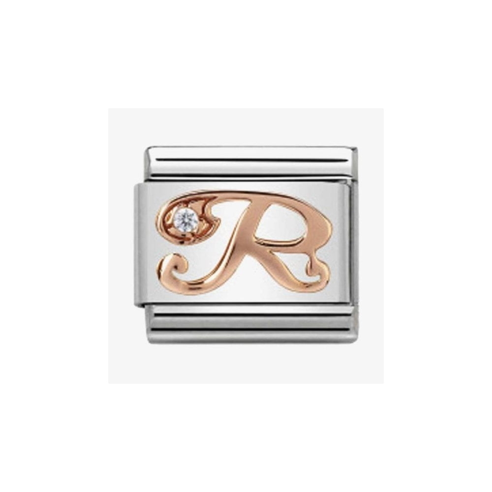 Composable Classic LETTER / INITIAL R steel, zirconia and 9CT rose gold charm