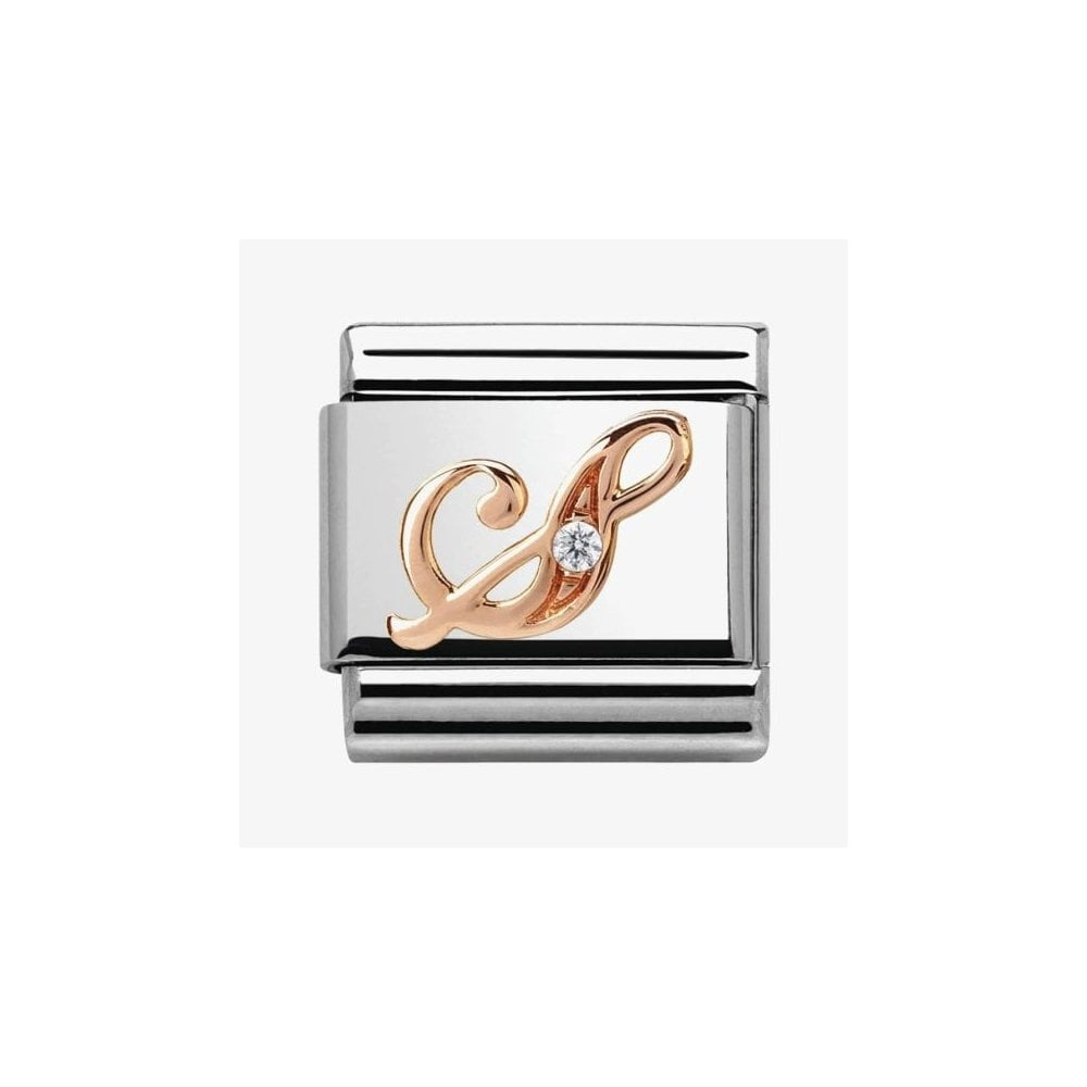 Composable Classic LETTER / INITIAL S steel, zirconia and 9CT rose gold charm