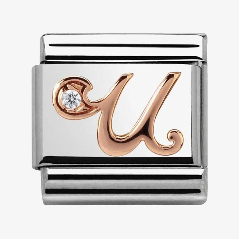 Composable Classic LETTER / INITIAL U steel, zirconia and 9CT rose gold charm