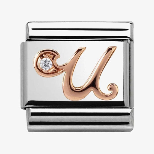 Composable Classic LETTER / INITIAL U steel, zirconia and 9CT rose gold charm