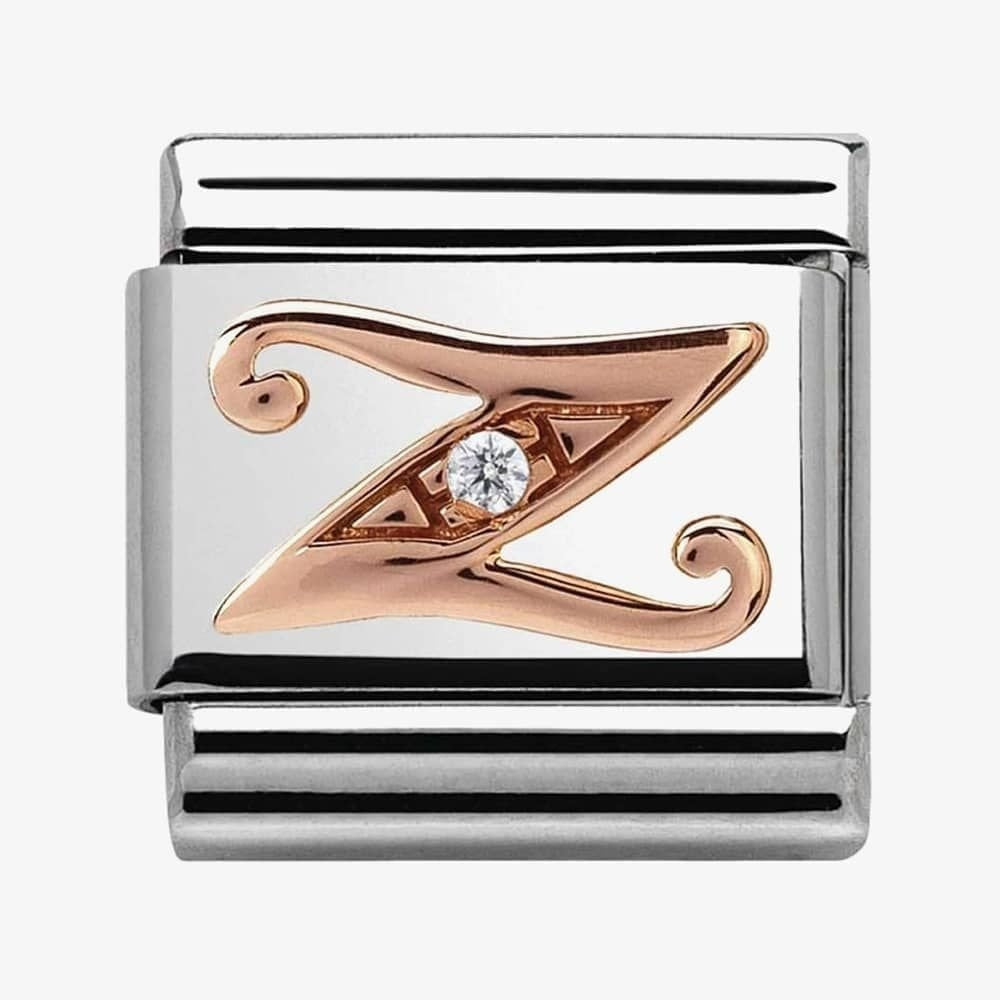 Composable Classic LETTER / INITIAL Z steel, zirconia and 9CT rose gold charm