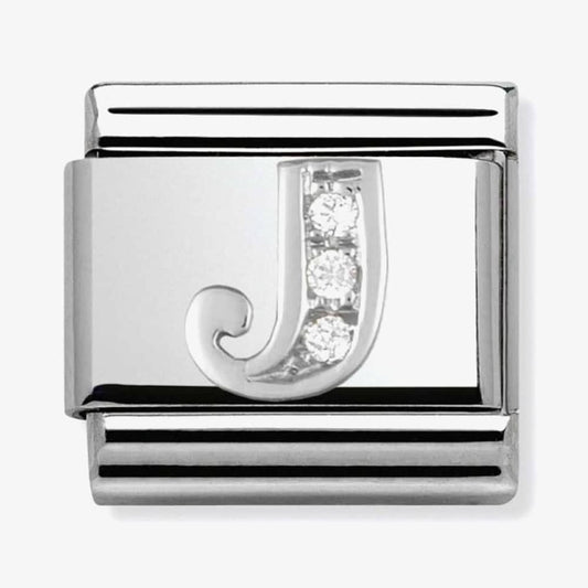 Composable Classic LETTER J stainless steel, Cubic zirconia and 925 silver