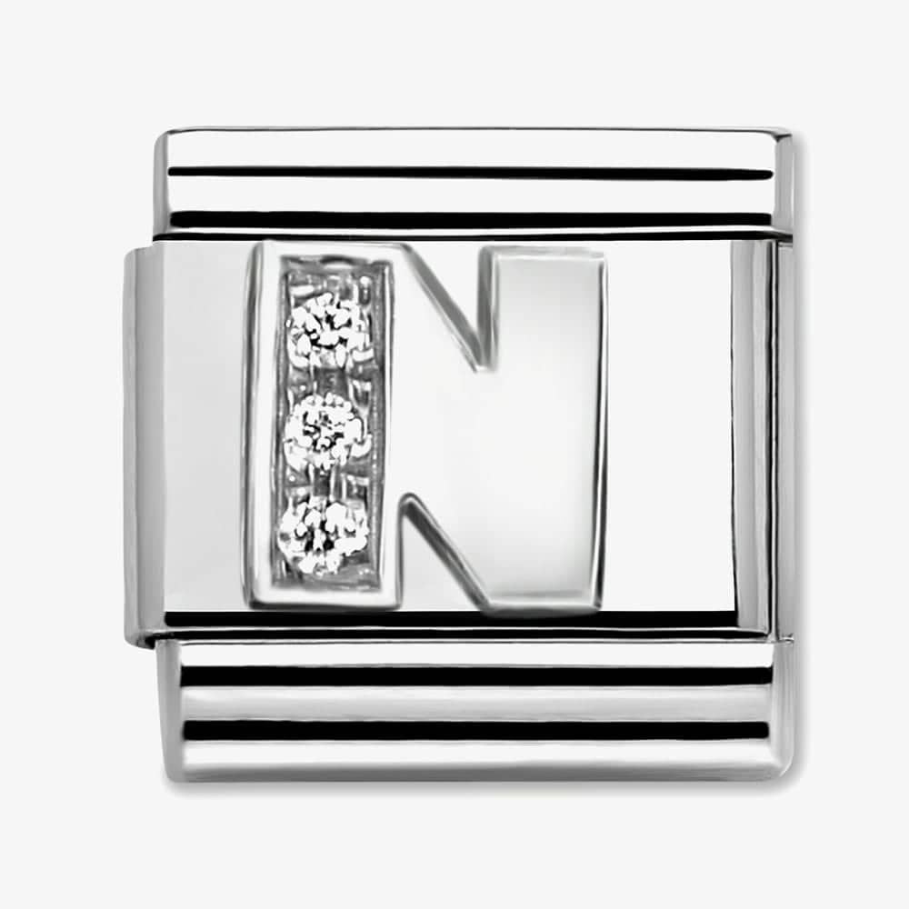 Composable Classic LETTER N stainless steel, Cubic zirconia and 925 silver