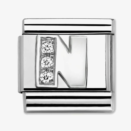 Composable Classic LETTER N stainless steel, Cubic zirconia and 925 silver