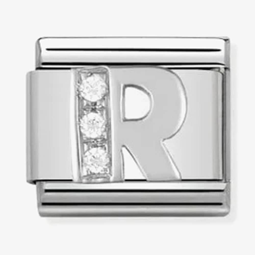 Composable Classic LETTER R stainless steel, Cubic zirconia and 925 si ...