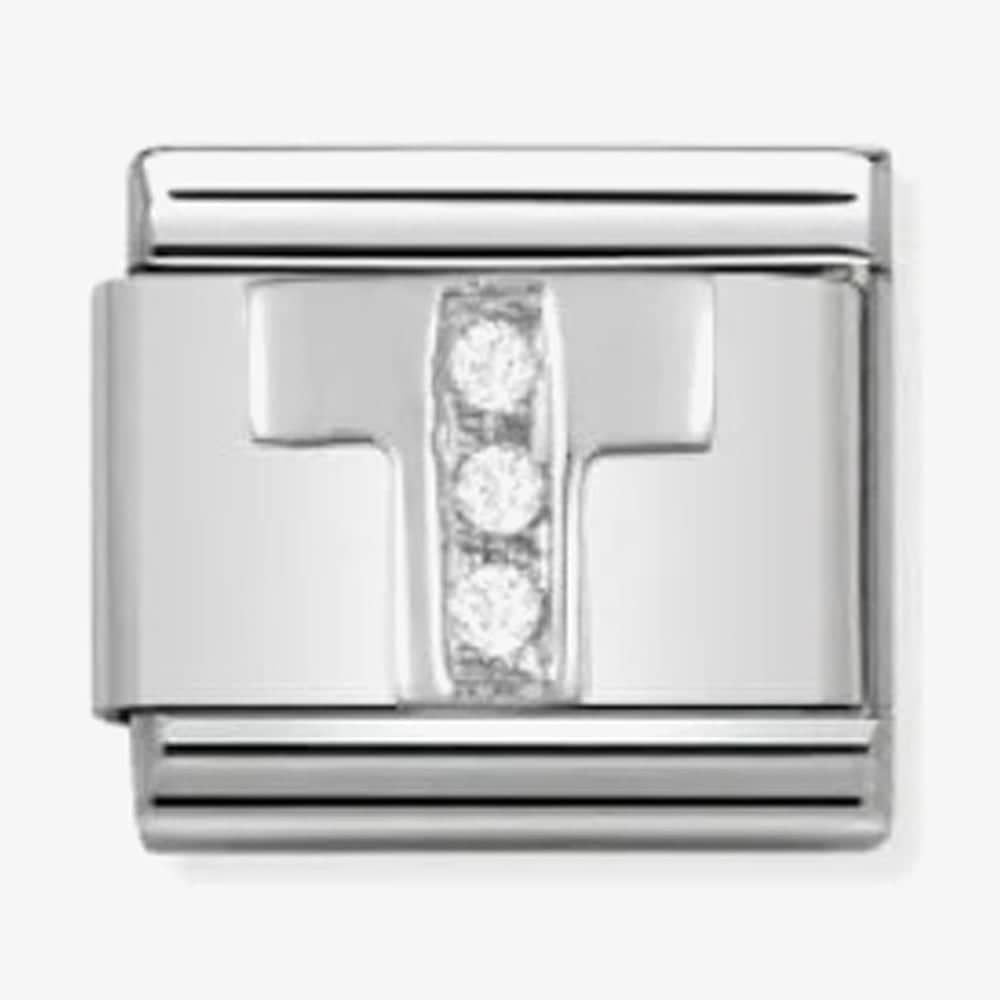 Composable Classic LETTER T stainless steel, Cubic zirconia and 925 silver