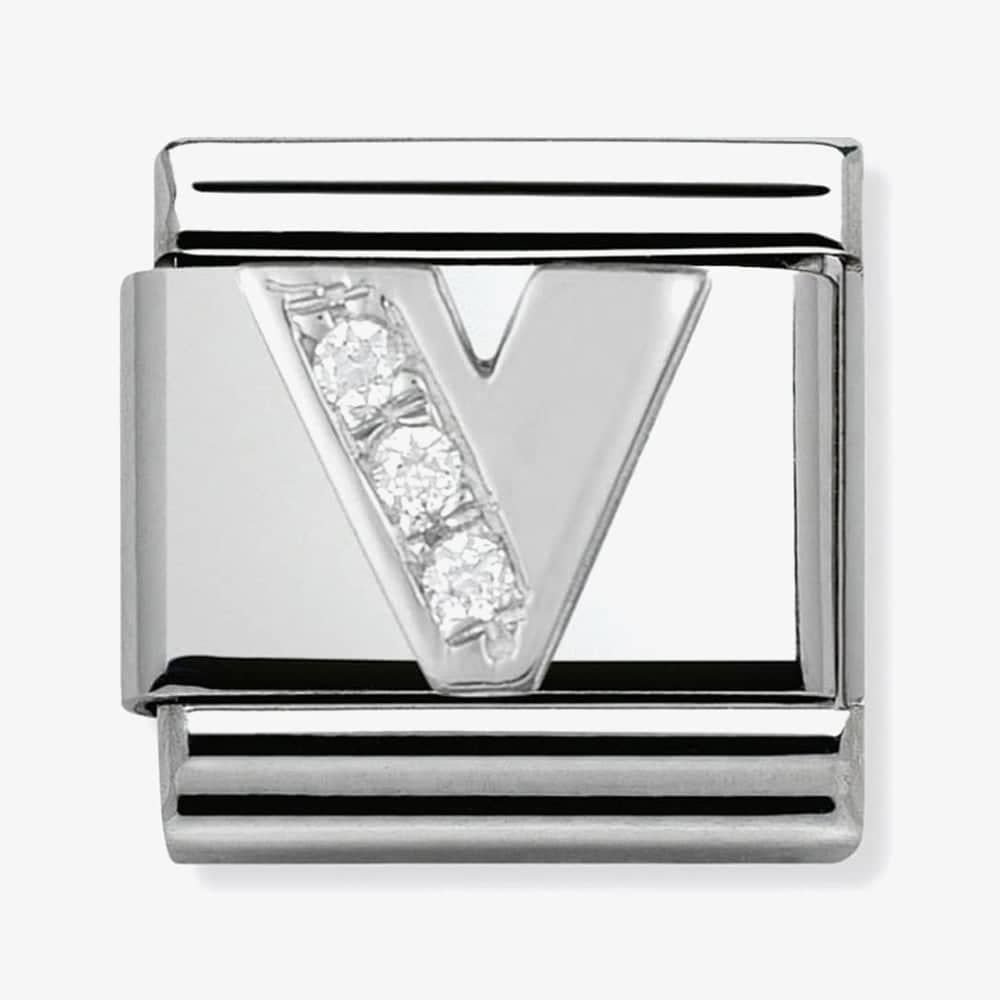 Composable Classic LETTER V stainless steel, Cubic zirconia and 925 silver
