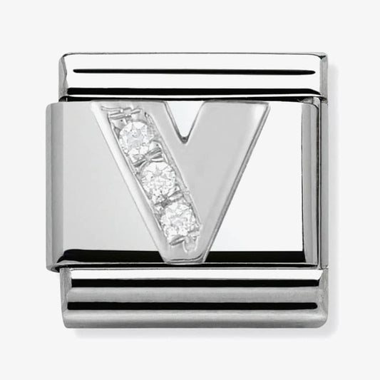 Composable Classic LETTER V stainless steel, Cubic zirconia and 925 silver