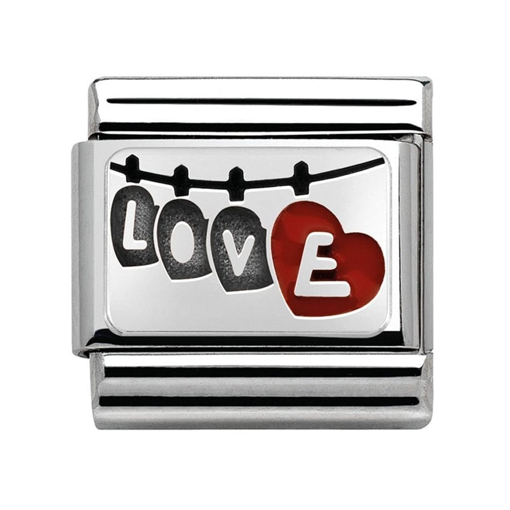 Composable Classic LOVE WITH HANGING HEARTS in stainless steel and sterling silver